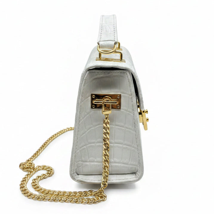 White Crocodile Embossed Genuine Leather Crossbody Purse