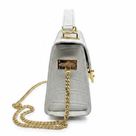 Bolso Bandolera de Piel Genuina Blanca con Relieve de Cocodrilo