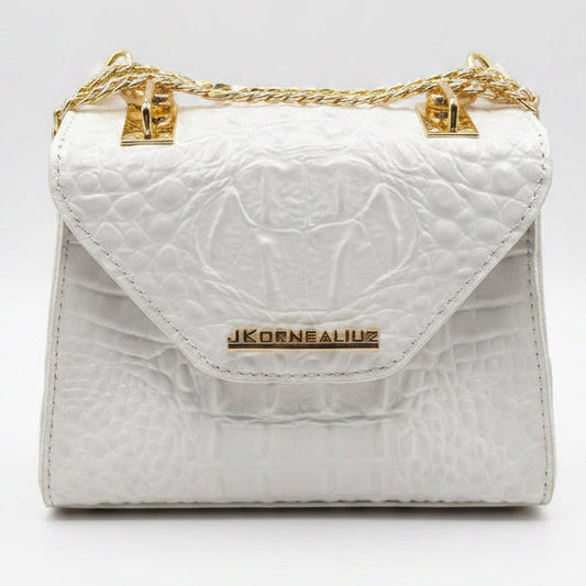 Bolso Bandolera de Piel Genuina Blanca con Relieve de Cocodrilo